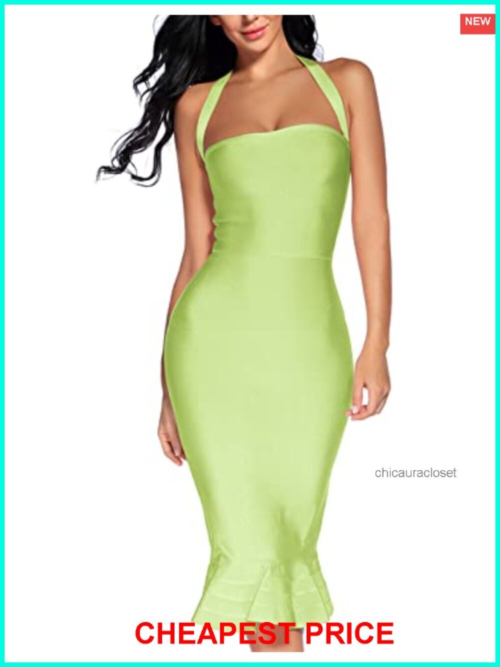 V Neck Halter Fishtail Bandage Bodycon Party Dress
